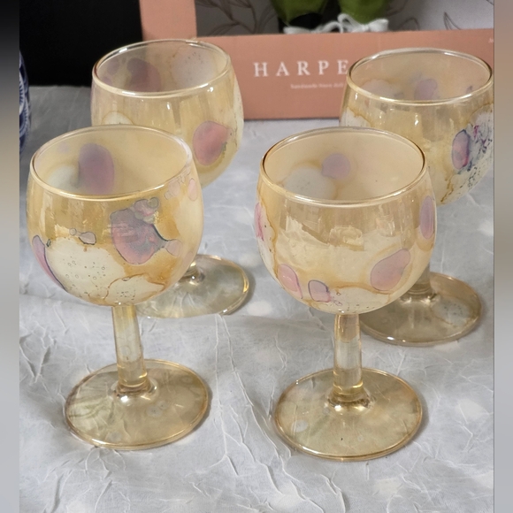 Other - Vintage Beautiful Multicolored Hand Painted Glass Set of 4 Artistic